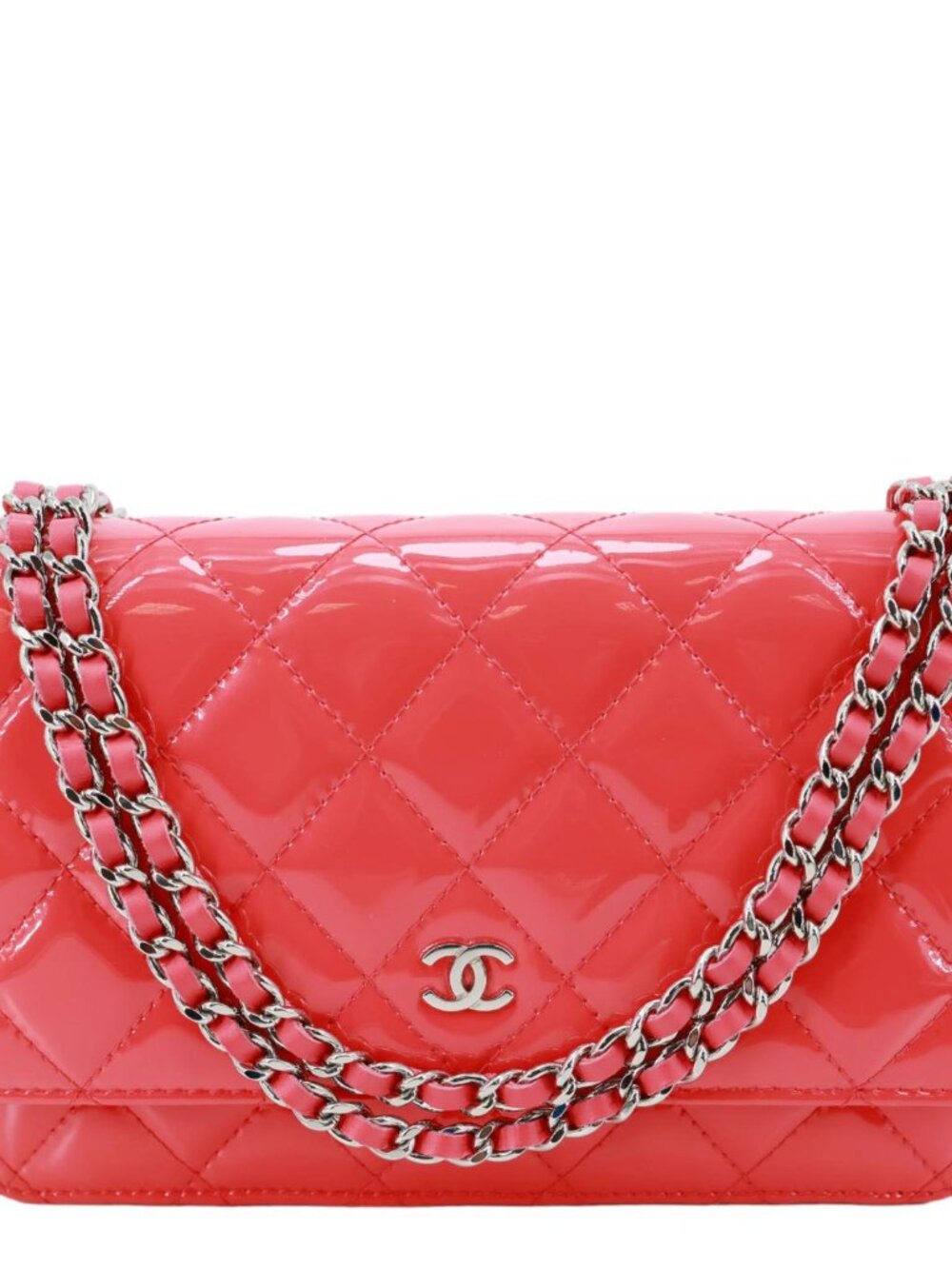 Chanel  WOC Quilted Patent Leather Crossbody Bag Pink